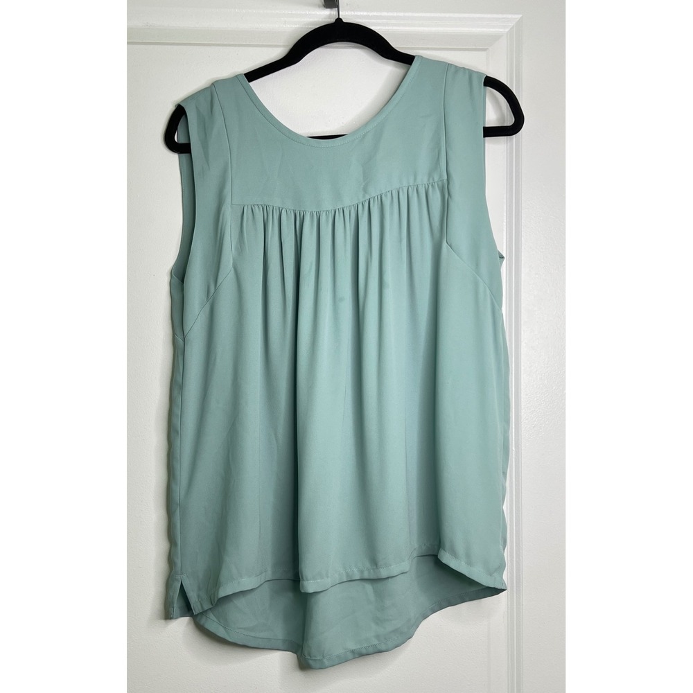 LOFT Green Pleated Back Keyhole Blouse Sleeveless Workwear Top Medium Medium